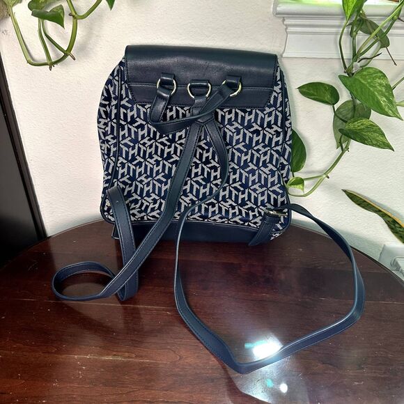 Tommy Hilfiger Mini Backpack Navy Monogram Logo Small Travel Bag Purse School - Picture 2 of 12